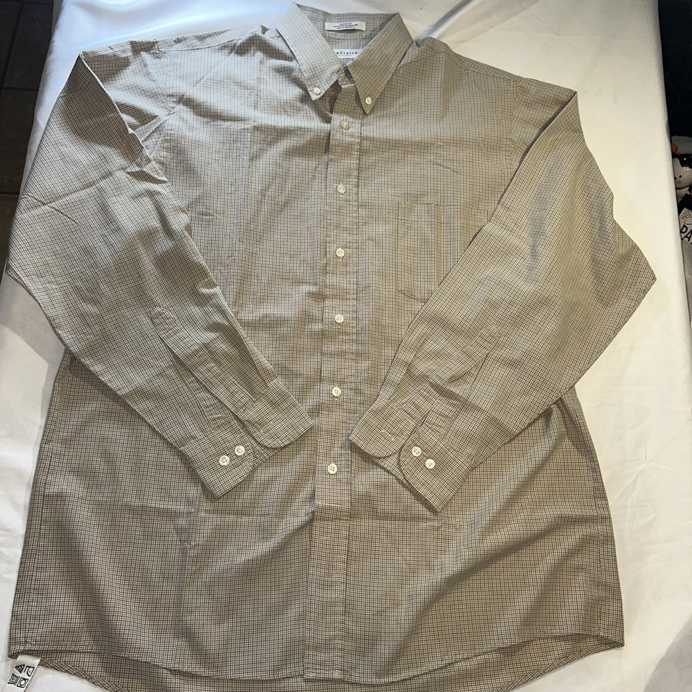 Van Heusen Mens Shirt Checkered Non-Iron 16.5 34/35 Choc/ Sky Check Print 180